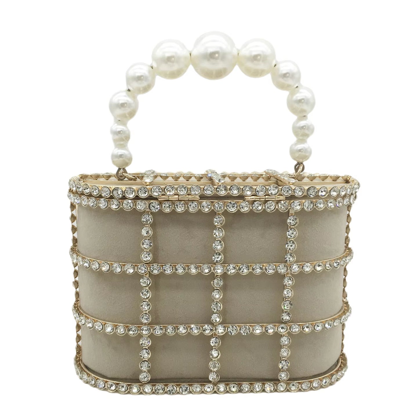 Pearl Top-Handle Women Evening Totes Bag Crystal Shoulder Bucket Handbags Weddingi Party Dinner Rhinestone Bag