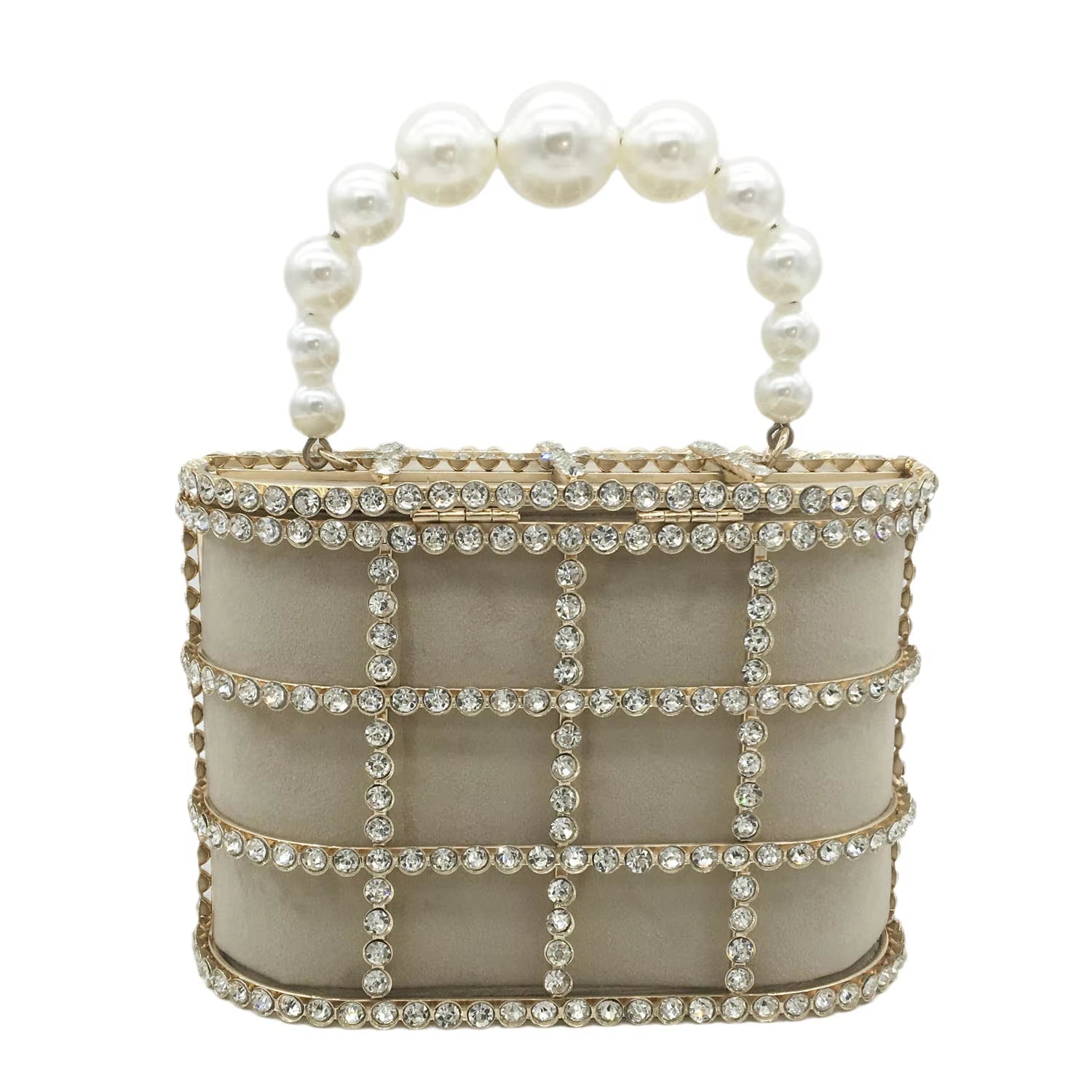 Pearl Top-Handle Women Evening Totes Bag Crystal Shoulder Bucket Handbags Weddingi Party Dinner Rhinestone Bag