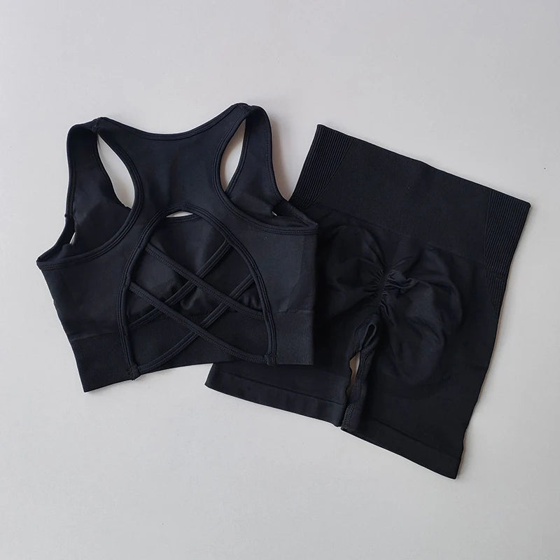 2 Piece Yoga Set Women Sexy Sport Bra + High Waist Yoga Shorts Gym Clothing Fitness Tracksuit Shorts Suit Sporstwear Sports Set