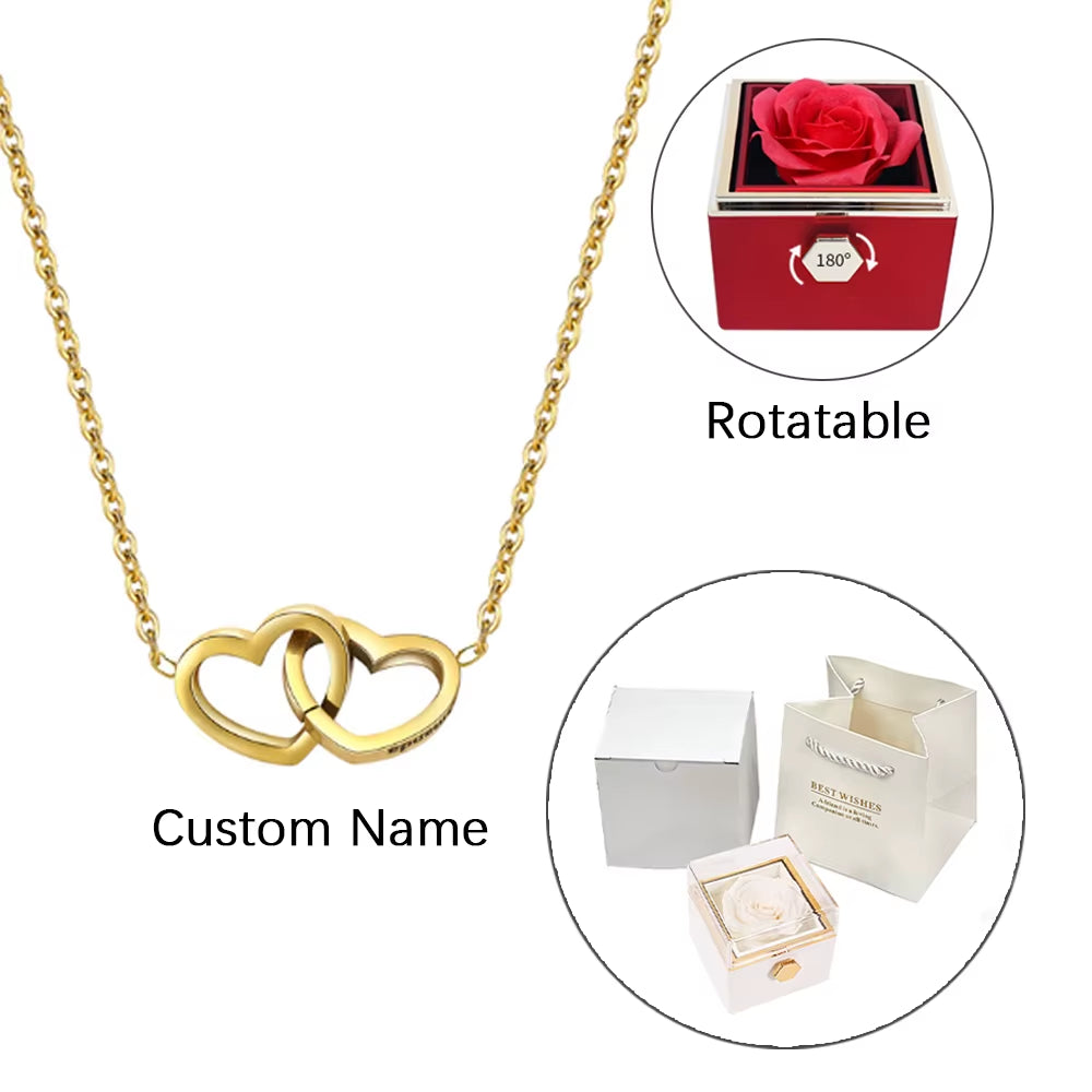 ETERNAL ROSE BOX - W/ENGRAVED NECKLACE & REALROSE Flower Gift Box Heart Pendant Customize Necklace Valentine'S Day Gift for Her